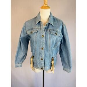 Vtg Jean Jacket Denim Petite Sophisticate Womens P Small 100% Cotton Side Cinch